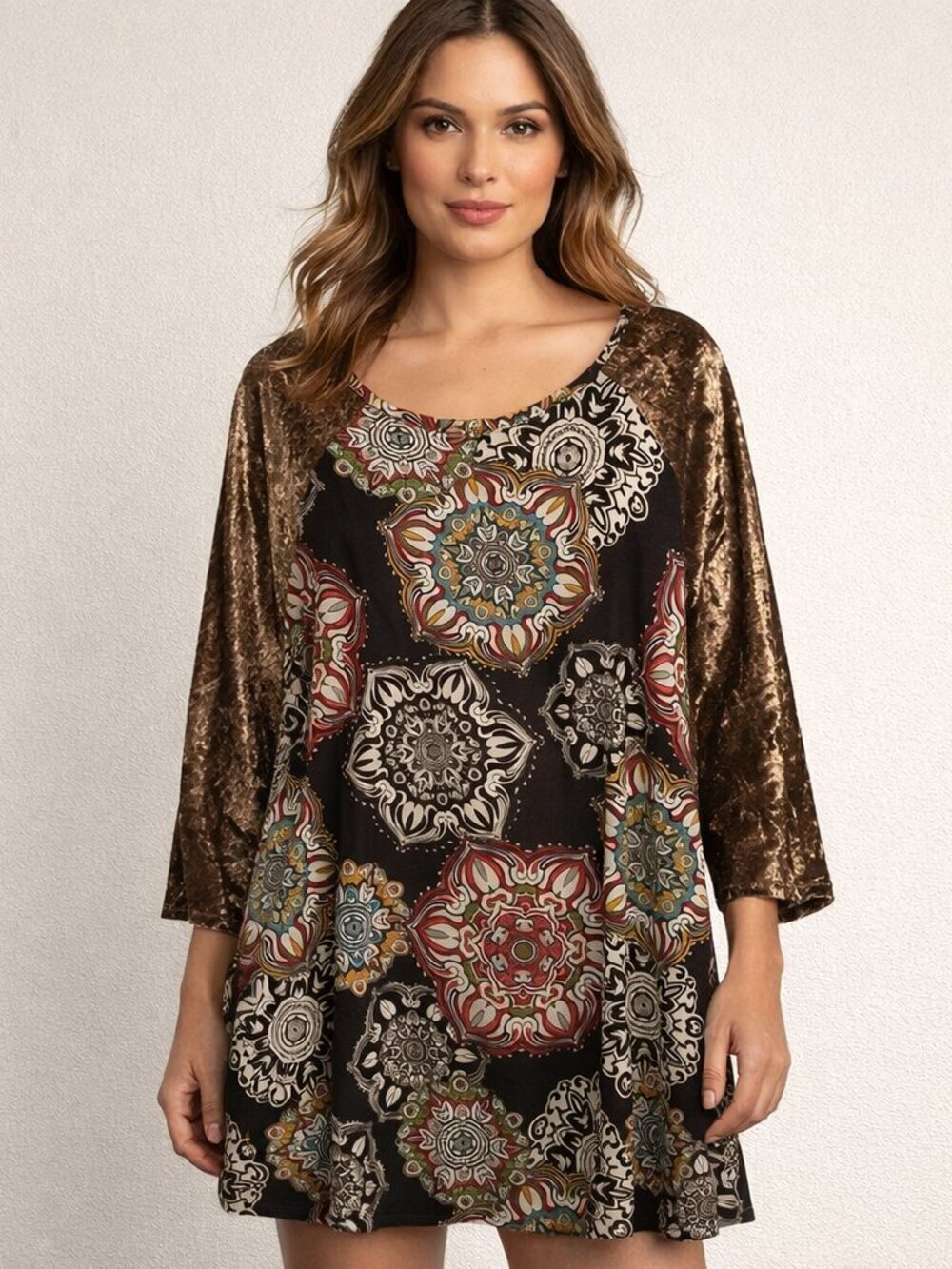 Blue Raven Womens Size XL Velvet Velour Long Sleeve Floral Flower Boho Dress